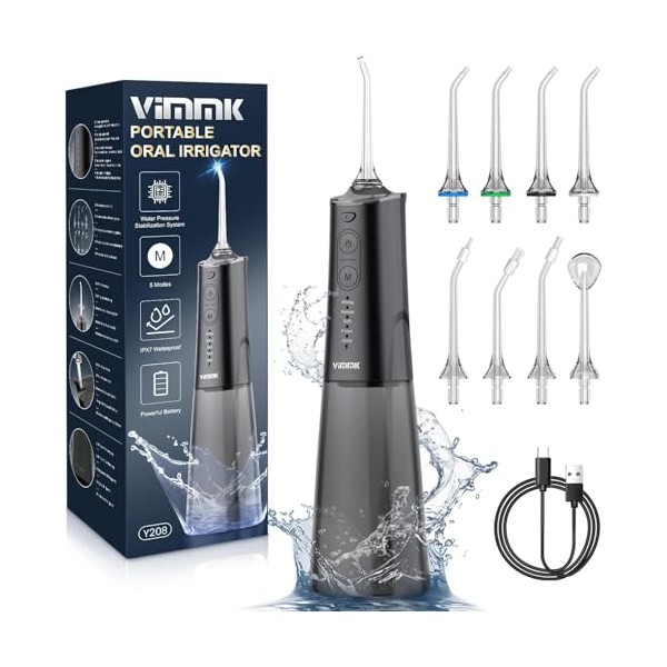 Munddusche Kabellos Elektrischer Zahnreiniger, Vimmk Zahndusche Water Flosser 5 Modi