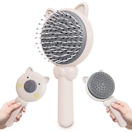 White Pig Self Cleaning Hair Brush for Women - Compact 7,87х3,66 in Retractable Hair Brush Easy Clean with Magnetic Attach - Effective Detangling and Easy Self Cleaning Hairbrushes with Soft Bristles