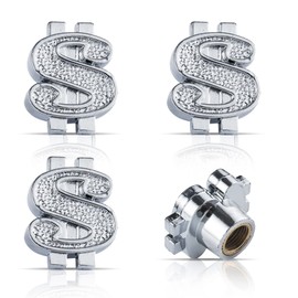 GaRhomxy Car Tire Valve Stem Caps, Wheel Tire Valve Caps 4 Pack US Dollar Sign Tire Valve Stem Caps for Men Women, Tire Air Caps Cover for Cars Bikes SUV Trucks Motorcycles Accessories(Sliver)