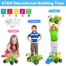 BURKUSUR Konstruktionsspielzeug Spielzeug für 3 4 5 6 Jährige Jungen und Mädchen, 3-in-1 STEM Gebäude Kit Bausteine Spielzeug ab 3-5 6-8 Jahre Kreatives Geschenke Bausteine für Kinder