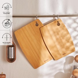 Karaca Bade Bamboo Chopping Board Set - 2-Piece Wooden Cutting Board Set for Kitchen, Large and Small Bamboo Chopping Boards, Wood