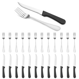 Targzier 24-Piece Steak Knife and Dinner Forks Set, Stainless Steel Flatware Set, Sharp Steak Knife Set, Rust Resistant & Easy to Maintain, Mirror Finish, Dishwasher Safe