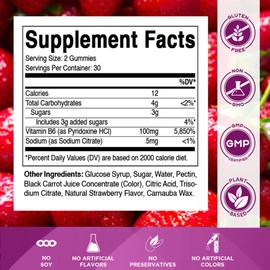 Vitamatic 2 Packs Vitamin B6 100mg Gummies – Natural Strawberry Flavor – 60 Pectin-Based Gummies per Bottle – Nervous System & Energy Support