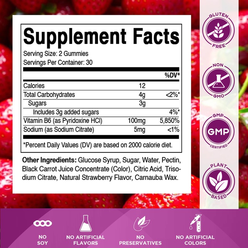 Vitamatic 2 Packs Vitamin B6 100mg Gummies – Natural Strawberry