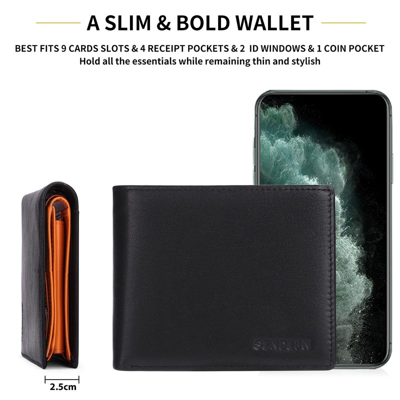 SENDEFN Men's Wallet with RFID Protection, Men's Wallet Landscape Format