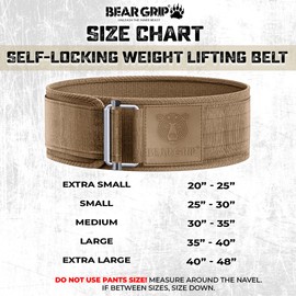 BEAR GRIP - Self-Locking Weight Lifting Belt, Premium Weightlifting Belt for Crossfit, Power Lifting, Bodybuilding, Lifting Belt for Men and Women, Workout Belt for Liftin (Beige, M)