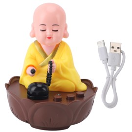 Musical Nodding Monk Figurine Decoration Moving Head Buddha Statue with USB Charging Cable Yellow