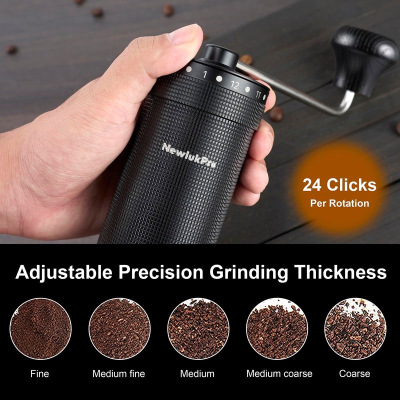 NewlukPro M7 Pro Manual Coffee Grinder,Titanium Coating Conical Burr,Hand Coffee