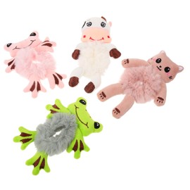 Vaguelly 4pcs Plush Animal Hair Scrunchies for Women Cute Furry Hair Ties Comfortable Elastic Ponytail Holders