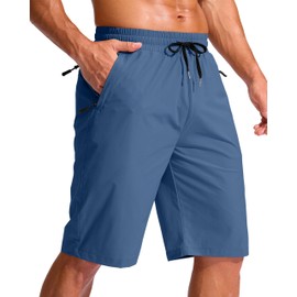 G Gradual Men's 11" Board Shorts with 3 Zipper Pockets Long Swim Trunks Quick Dry Bathing Suit Swimwear Beach Shorts No Liner(Blue,XL)