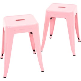 Brage Living 18 Inch Industrial Metal Stools Set of 2, Stackable Classroom Stools, Backless Metal Dining Chairs for Indoor Outdoor, Kitchen Short Stools (Pink)