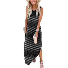 ANRABESS Women Casual Loose Sundress Sleeveless Split Maxi Long Beach Shirt Dress Travel Vacation 2025 Summer Outfits Floral Print X-Large