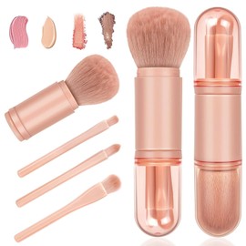 Brocha de Maquillaje Retráctil 4 en 1 Portátil de Viaje  Brocha para Labios, Brocha para Resaltar, Brocha para Sombra de Ojos, Brocha para Polvos y...