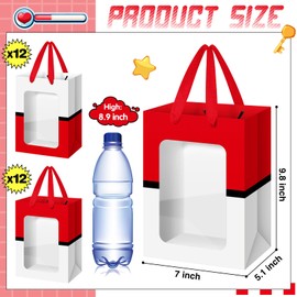 Saypacck 24 Pcs Cartoon Animation Favors Bags Red and White Party Gift Bags with Clear Window 9.84 x 7.09 x 5.12 inches Birthday Candy Goodie Decor for Kids Cartoon Animation Supplies (Red White)