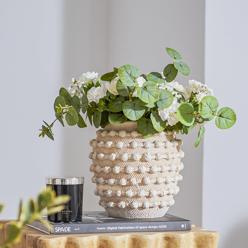 DN DECONATION Beige Rustic Farmhouse Vase, 8.2 Inch Textured Boho