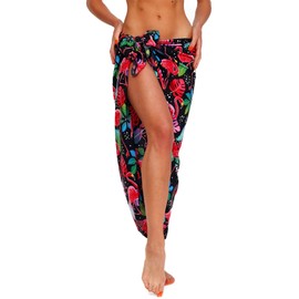 King Kameha Funky Hawaiian Cover-up Pareo Sarong, Funky Flamingos, Black, Big