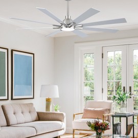 Realmate 62 Inch Ceiling Fans with Lights and Remote, Nickel Large Ceiling Fan for Bedroom Living Room Indoor/Outdoor, 6 Speed Reversible DC Motor, 3CCT, Downrod, Dual Color 8 Blades, ETL Listed