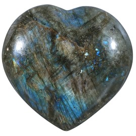 SUNYIK Natural Labradorite Heart Stone, Polished Palm Worry Stone for Anxiety Stress Relief Reiki Healing Meditation & Home Office Decoration, 800-1100g