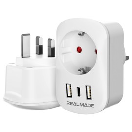 RealMade 2 Pack Travel Adapter UK Adapter to EU with 2 USB and 1 Type C Adapter England Germany Plug EU Germany to UK Adapter Type G Socket Adapter