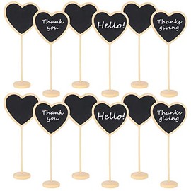 JiaUfmi 12Pcs Mini Heart Chalkboards Black Board with Stand for Message Board Signs Wood Small Chalkboard Signs for Wedding, Birthday Parties, Table Numbers, Food Signs and Special Event Decoration