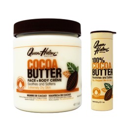 Queen Helene Cocoa Butter Moisturizing Kit, Face + Body Crème 15 oz and 100% Cocoa Butter Lip Balm 1 oz for Dry Skin and Lips
