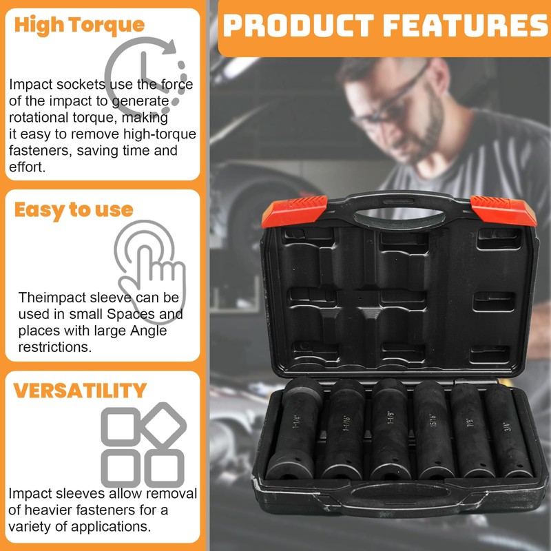 1/2 Inch Drive Extended Length Impact Socket Set, 6 Piece