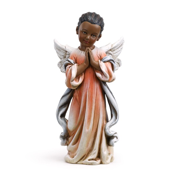Napco Praying Angel Child In Salmon Robes 6 x 11.5 Resin Stone Garden Figurine