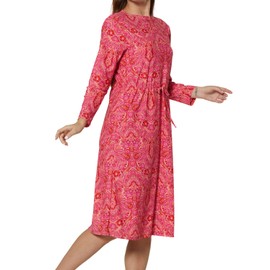 alvon Women Modest Swim Dress Knee Length Swimsuits Cover Ups UPF 50+ Sun Protection Long Sleeve Drawstring Pink XL