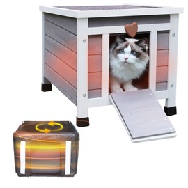 Weatherproof Cat House for Outdoor Cats in Winter, 100% All-Around Insulated Outdoor Cat Shelter with Warm Liner for Outside Feral Cat,Puppy,Rabbit and Small Pets-Grey with Warm Liner