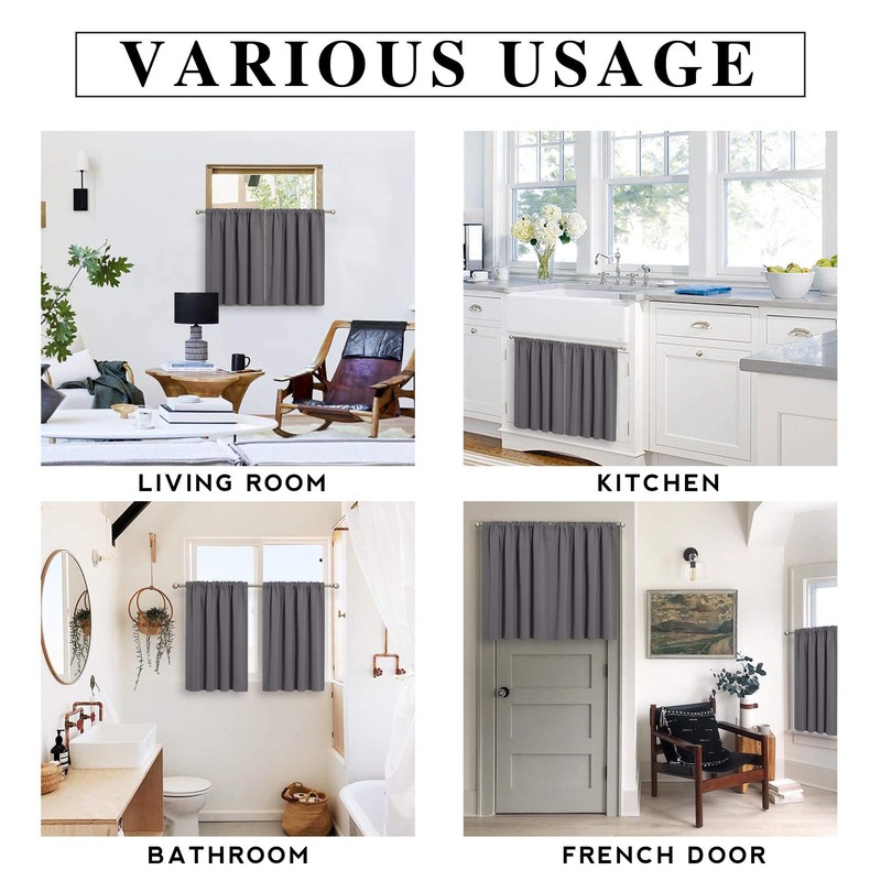 RYB HOME Short Curtains Gray Half Window Curtains for Bedroom,