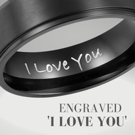 Willis Judd 7mm Titanium Ring for Men Engraved I Love You In Gift Box Wedding Band Ring Mens Engagement Ring Groove Promise Ring Comfort Fit Black Size S