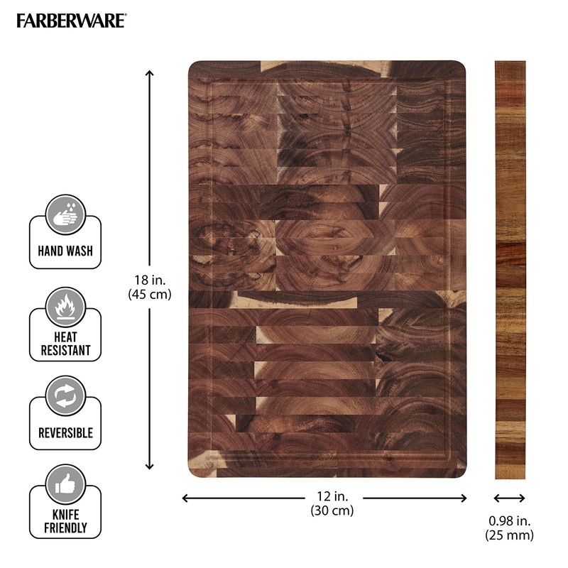 Farberware Thick End Grain Acacia Cutting Board with Juice Groove