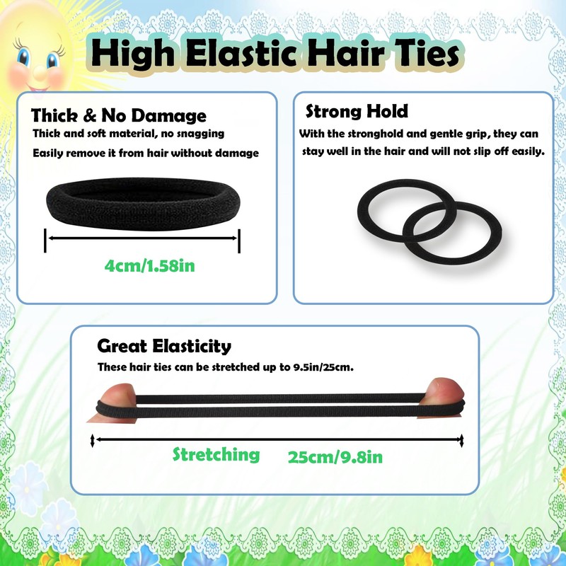 100PCS Hair Ties no Damage - Black Rubber Bands for