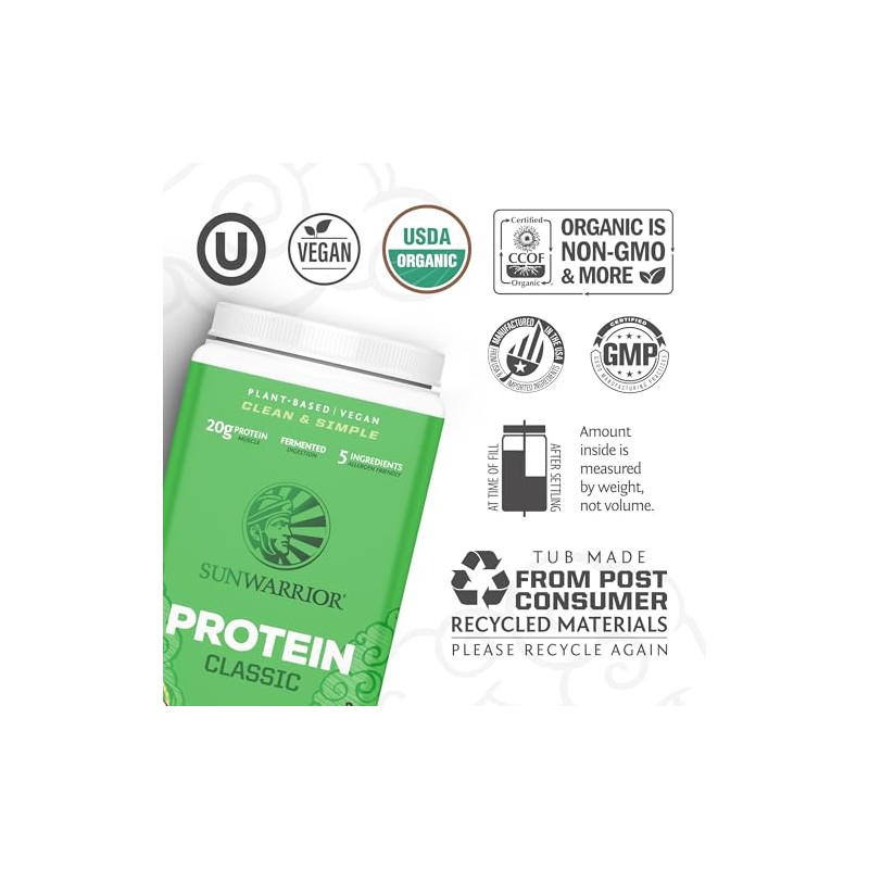 SUNWARRIOR Organic Classic Vanilla Protein, 750 GR