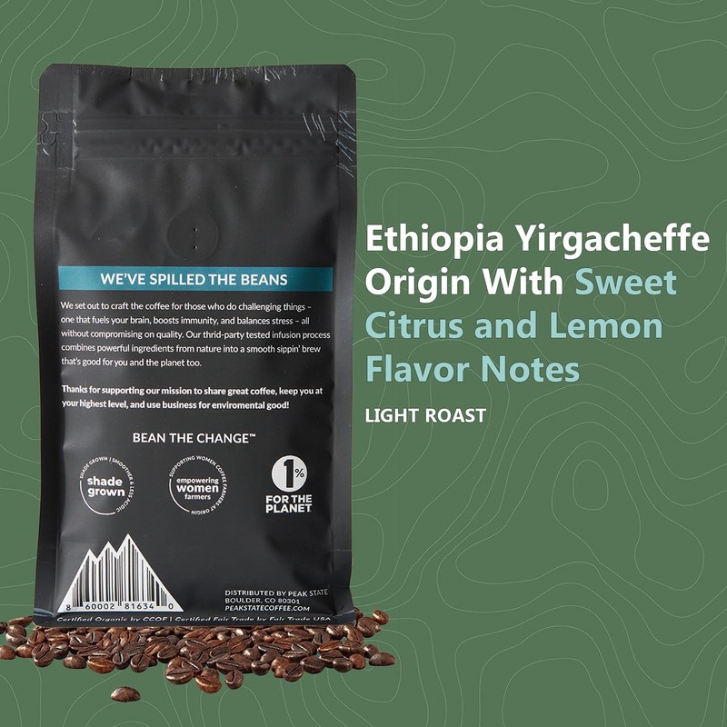 Peak State Brain Sustain Coffee with Benefits, Light Roast –