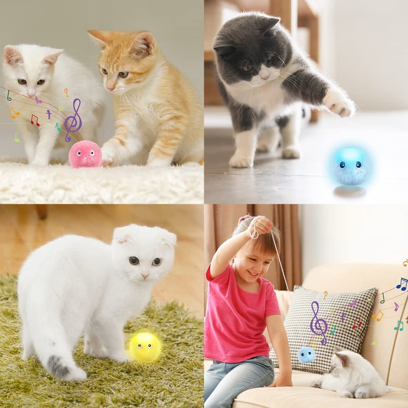 SOARFLY Interactive Plush Cat Toy Balls, Interactive Cat Toy, Cat