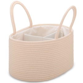COMSE Organizador grande para guardar pañales para niños y niñas, cesta de pañales, bolsa portátil con divisor, cesta de pañales de cuerda de algodón, regalos de baby shower, Beige