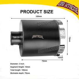 ORIXTREME Diamond Core Drill Bits 3 Inch Granite Hole Saw for Dry Drilling Concrete Marble Granite Stone with 5/8-11 Thread 75mm