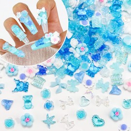 Briskbloom 320PCS Mix 3D Nail Charms, Sea Feeling Blue Charms for Nail Decoration, Flatback Kawaii Y2K Charms for Manicure, DIY Crafts, Resin Jewelry Making Supplies