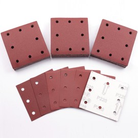 Sruhrak 110 x 115 mm Sandpaper, 50 Pieces Sanding Sheet 220 Grit Set Rectangular Sanding Sheet Velcro 8 Holes Sanding Pad for Orbital Sander