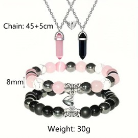 4pcs Couple Necklace Bracelet Set Best Friends BFF Bracelet and Necklace Long Distance Matching Bracelet Necklace for Women Men Jewelry Gift