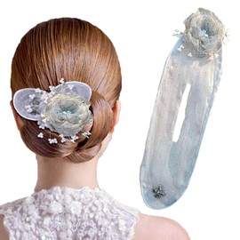 Bun Maker, 2024 New Bun Aid, Hand Embroidered Flowers Hair Bun Maker, Deft Hair Bun Roller, Lazy Hair Bun Maker, Stray Curly Hair, Suitable for Women and Girls (Grey)