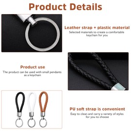 Biglumin Key Chain Set of 3 Braided Faux Leather Keychains, Key Rings, Short Lanyard Key Chain for Motorcycle Car (Black+White+Coffee), black
