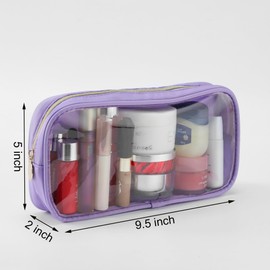 Nogsew Clear Makeup Bags For Women Small Travel Cosmetic Bag Waterproof Toiletry Storage Bag Pouches For Purse Zipper Girls Preppy Organizer(Purple,Small)