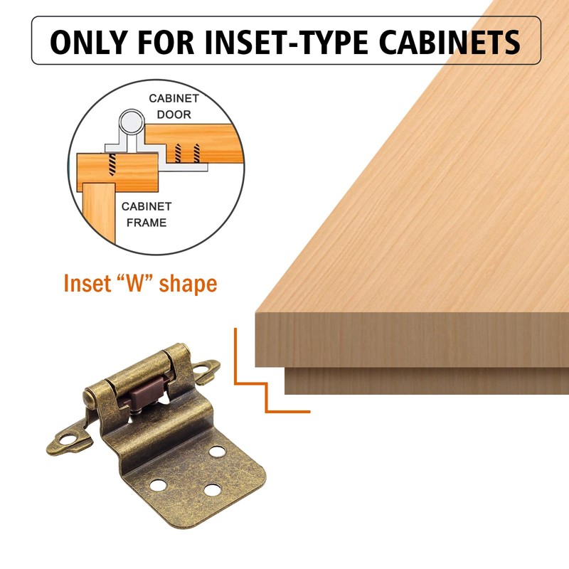 Antique Brass Inset Hinges for Kitchen Cabinet Door, 6 Pack