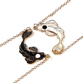 COLORFUL BLING 2 Pieces Yin Yang Friend Pendant Necklace Dragon Matching Unique TaiChi Fish Couple Necklace Cord BFF Friendship Bestie Engagement BFF Jewelry, Metal, alloy