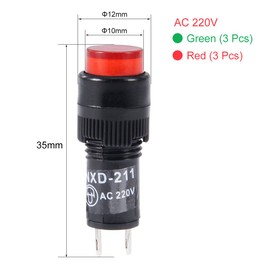 sourcing map Indicator Lights AC 220V, NXD-211 Red+Green Neon Bulb, Flush Panel Mount 2/5" 10mm, 6Pcs