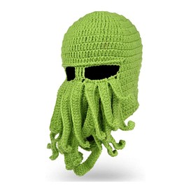 Funny Octopus Hat Full Beard Face Cover Ski Mask Soft Acrylic Winter Helmet Skullcap Balaclava Beanie Green