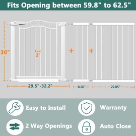 Fairy Baby 59.8"-62.6" Extra Wide Press Mounted Baby Gate Indoor for Kids Or Pets Walk Thru No Drill Long Dog Gates for The House Doorway Child Safety Gate