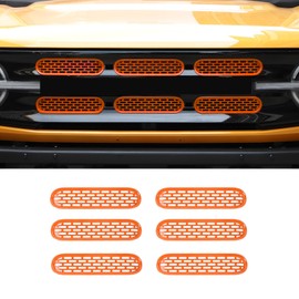 SQQP Front Grill Mesh Grille Inserts Cover Frame Trims Kit 6Pcs Fit for Ford Bronco 2021-2024 2/4 Door Exterior Accessories (Orange)